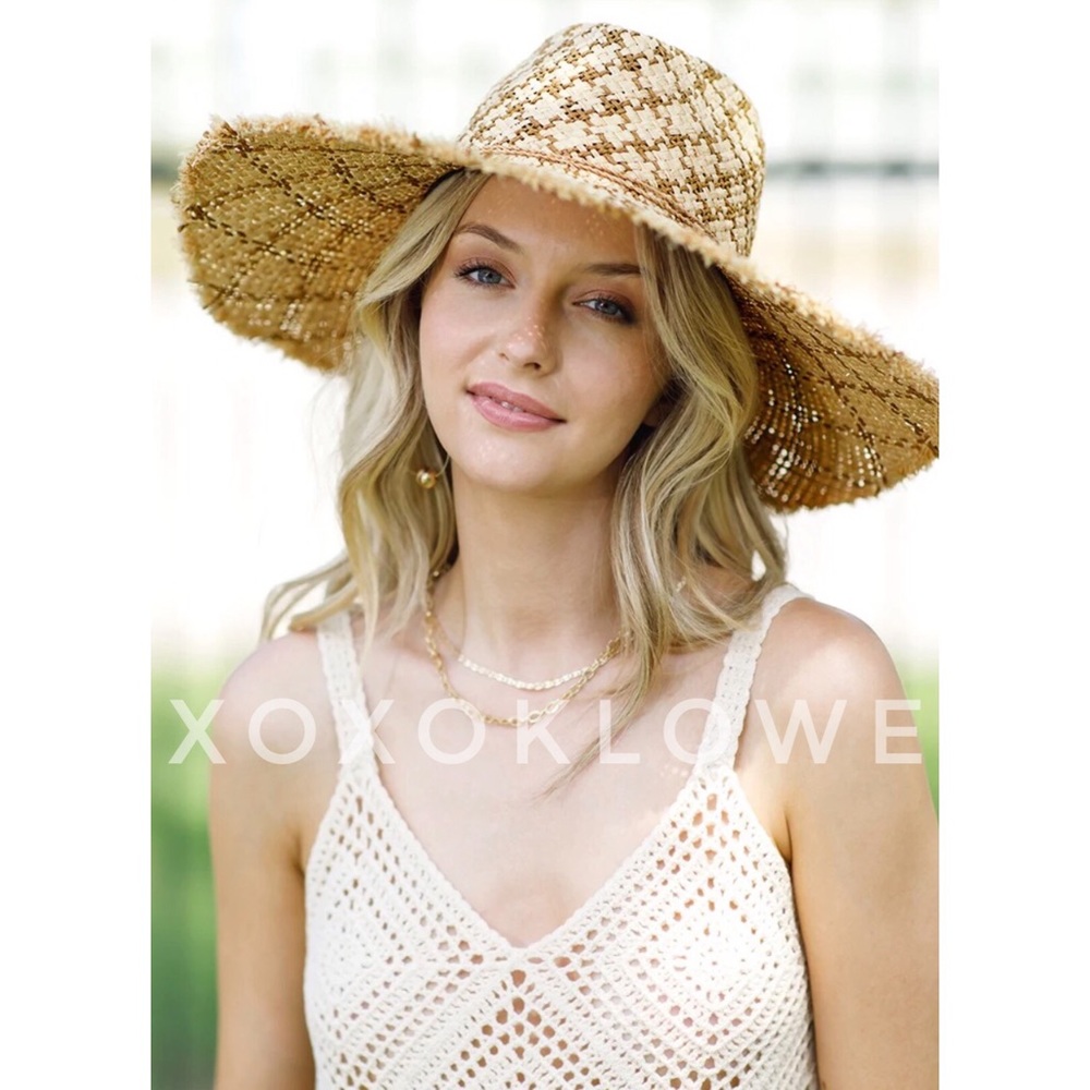 Two Tone Raffia Wide Brim Sun Hat - Picture 3 of 8